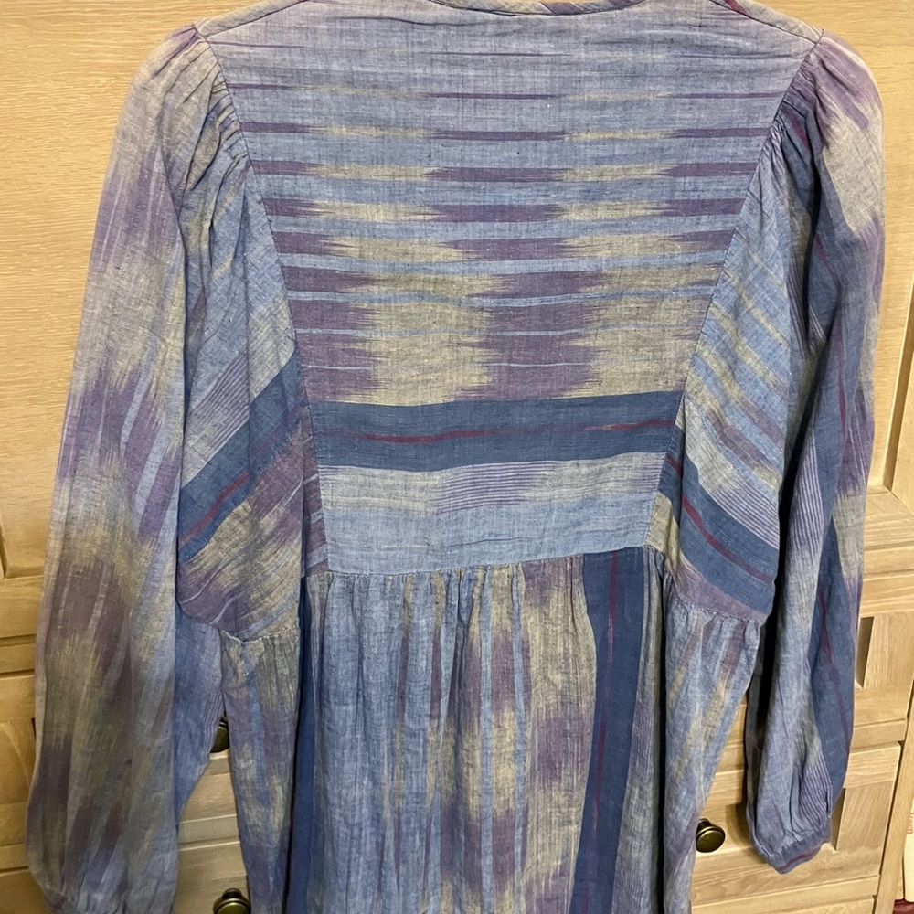 Blue Tassel Boho Striped Blue and Purple Long Sleeve Tunic - Picture 3 of 5